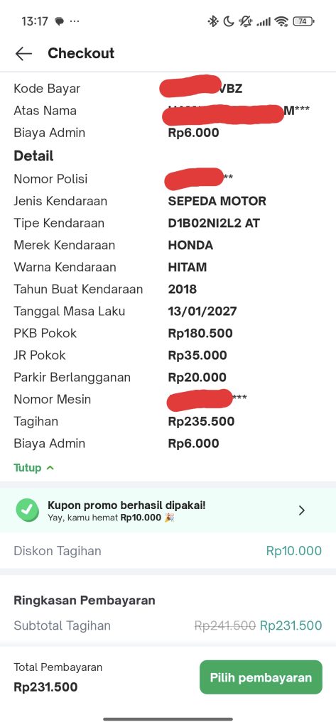 cara bayar pajak motor online